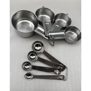 8Pcs Measuring Cups and Spoons Set , Stainless Steel Heavy Duty Silver Combo Set
